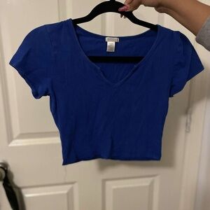 Bozzolo Blue Fitted Crop T-Shirt Short Sleeve